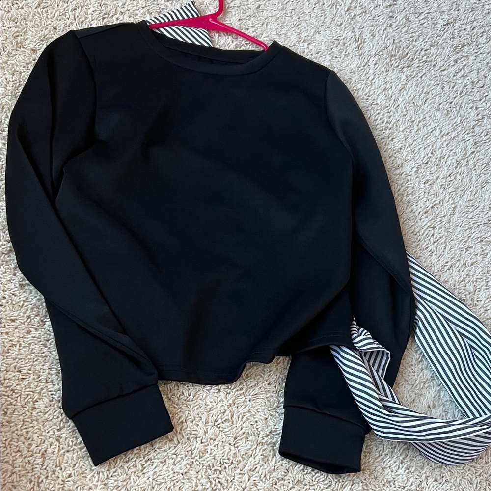 Black Long Sleeve Top with Striped Detail